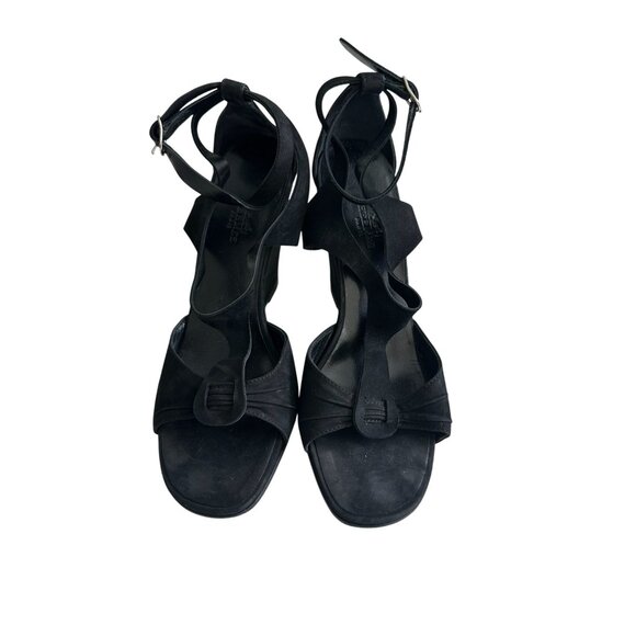 HERMES Black Suede Ankle Strap Wedges Sandals Size 8 - Picture 7 of 12